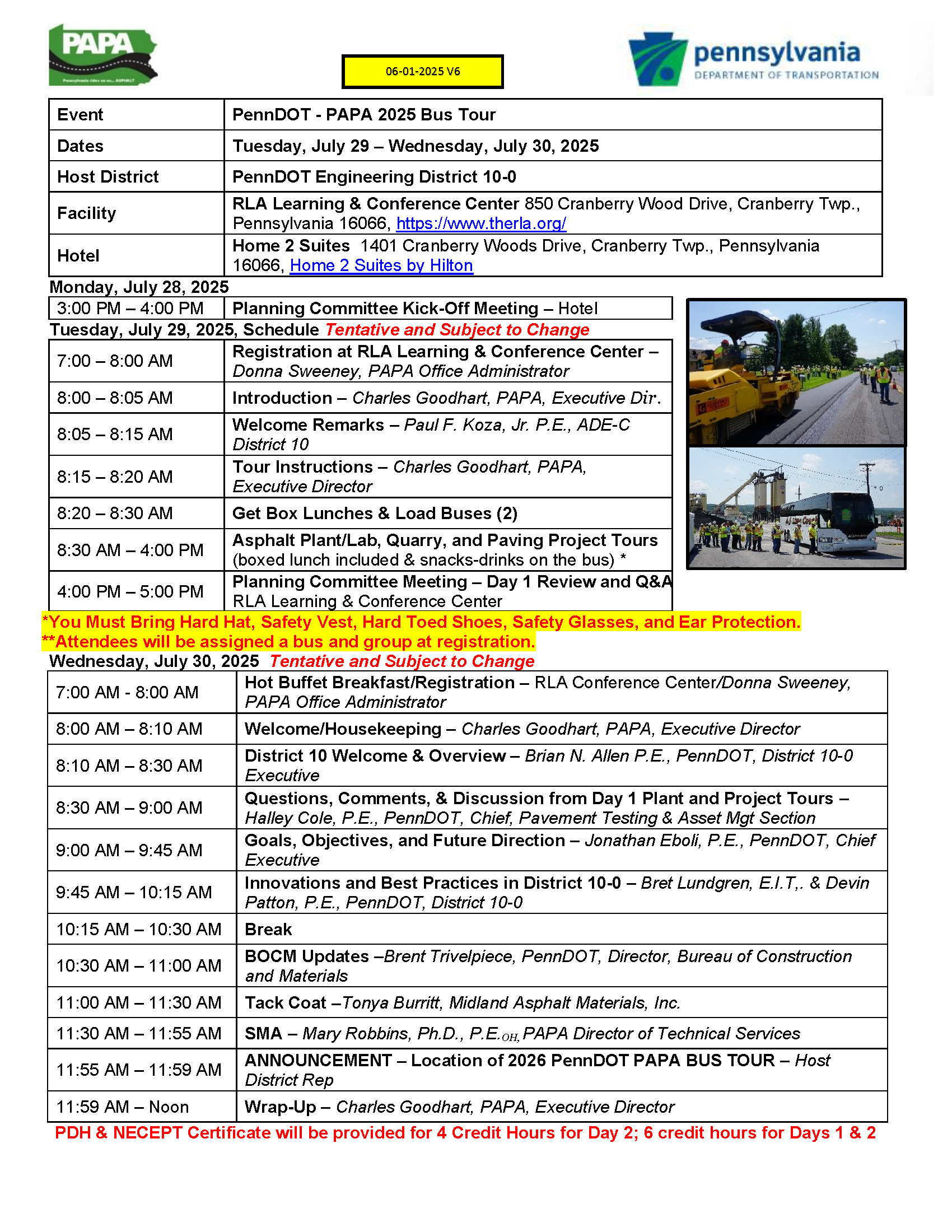 2025 Bus Tour PennDOT District 10 Agenda V7